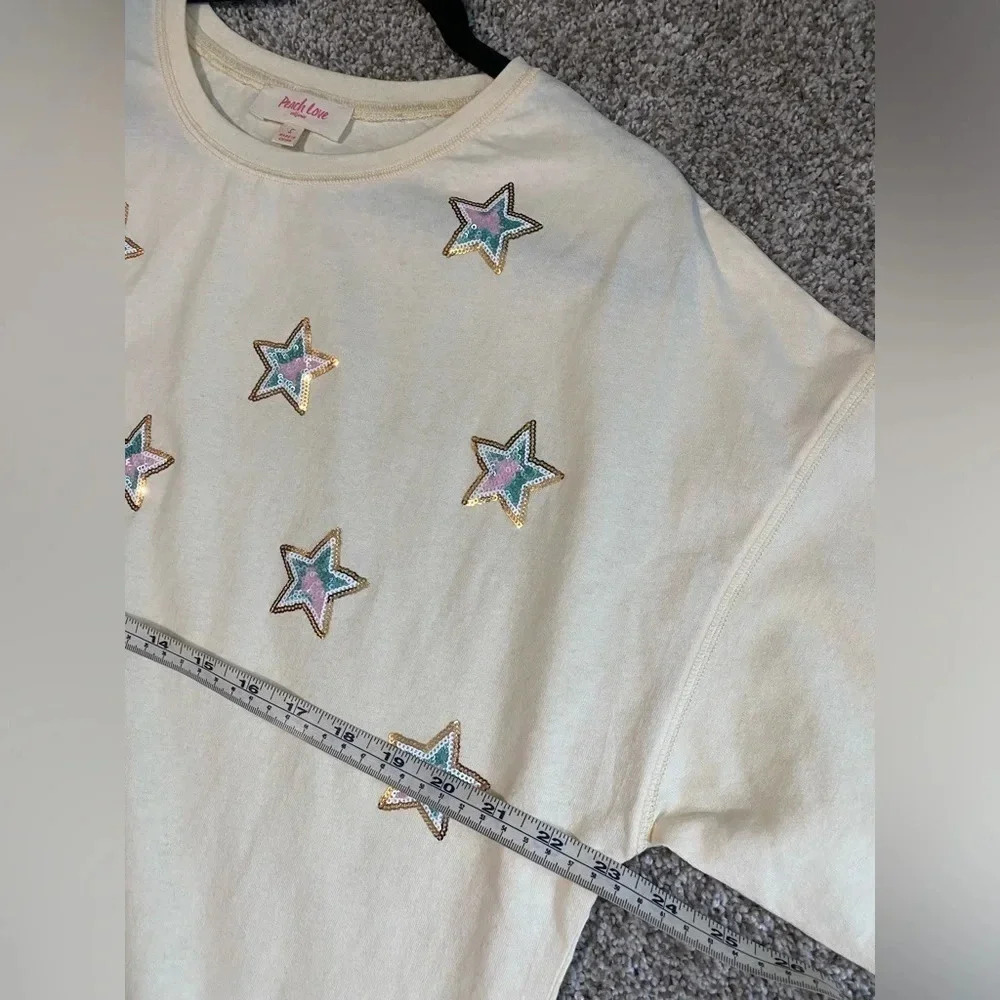 Peach Love - All Over Sequin Star Top - Size Small NEW - Picture 8 of 8